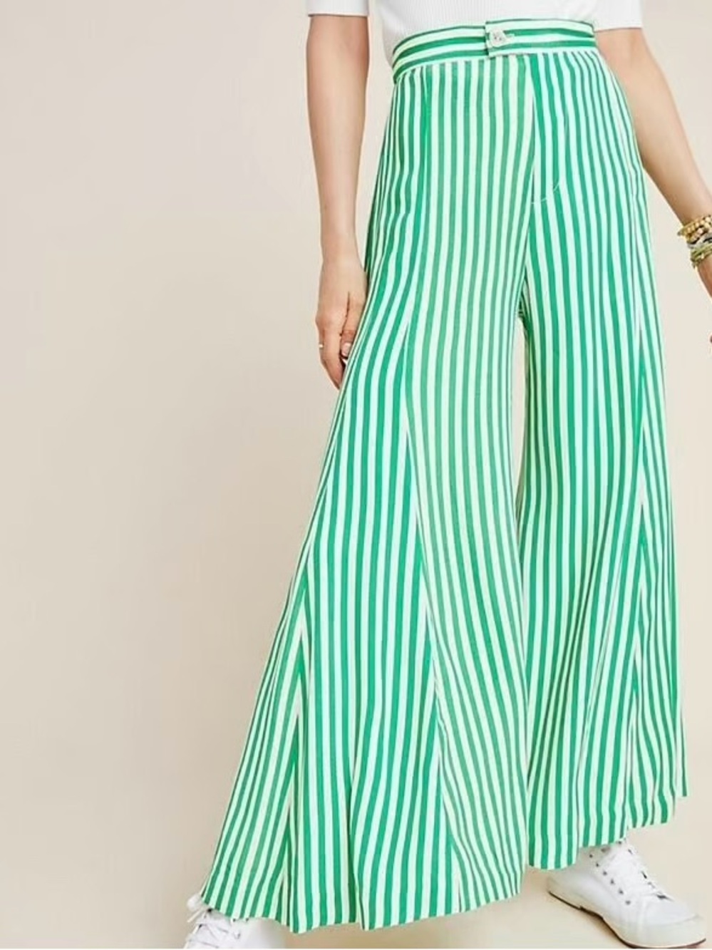 Anthropologie Mackenzie green & white striped wide leg career pants size 4